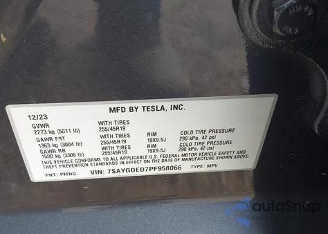 2023 Tesla Model Y Rwd z USA, uszkodzony, nr VIN 7SAYGDED7PF958066